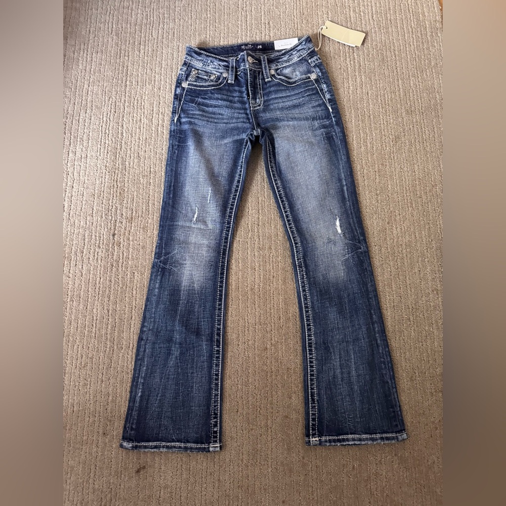 Miss Me Dark Blue Flared Distressed Jeans